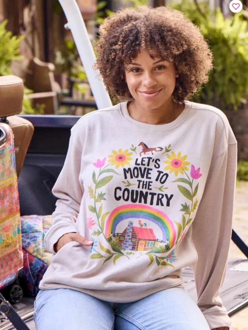 NATURAL LIFE "Let's Move To The Country" Comfy Pocket Sweatshirt NWOT